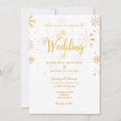 Gouden Winter Sneeuwvlokken Elegant Script Trouwen Kaart (Voorkant)