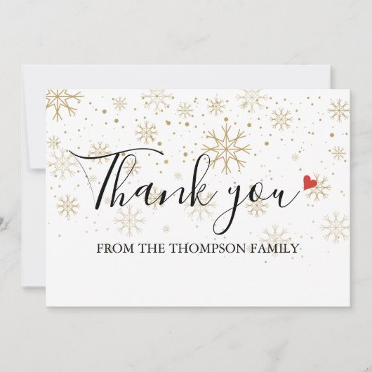 Gouden Winter Sneeuwvlokken Kerstvakantie Bedankkaart (Voorkant)