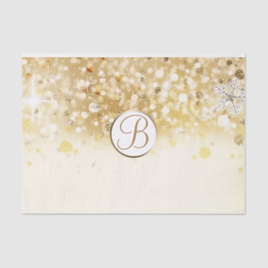 Gouden Winter Sparkle Lights Monogram Letter Initi Tissuepapier (Voorkant)