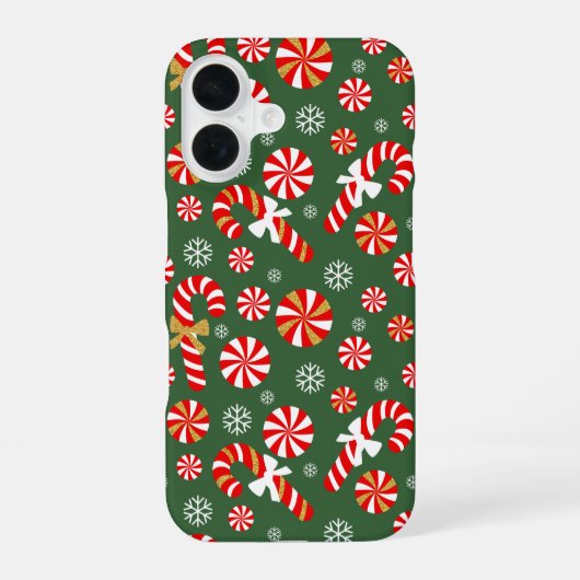 Gouden Winter Sweet Snowfall Candy Cane iPhone 16 Hoesje (Achterkant)
