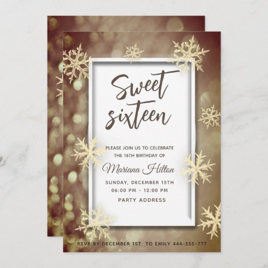 Gouden winter wonderland bokeh sneeuwvlokken kaart (Voorkant / Achterkant)