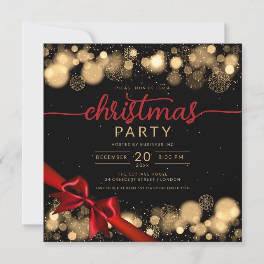 Gouden Winter Wonderland Company Xmas Red Ribbon Kaart (Voorkant)