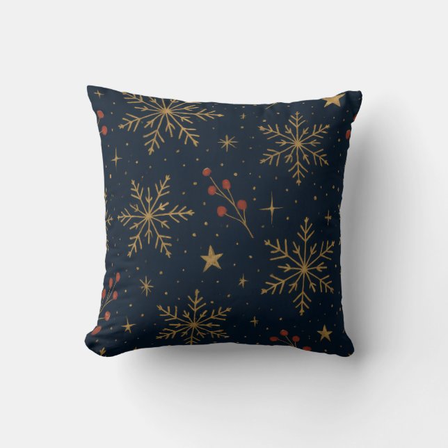 Gouden Wintergloed Patroon | Feestdagen Kussen (Voorkant)
