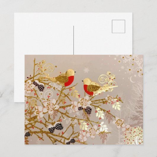 Gouden wintersneeuw - Kerstmis Aankondigingskaart (Voorkant / Achterkant)