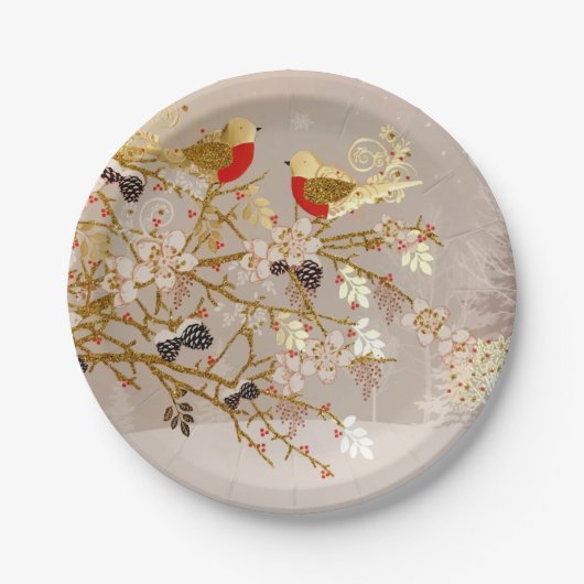 Gouden wintersneeuw - Kerstmis Papieren Bordje (Voorkant)