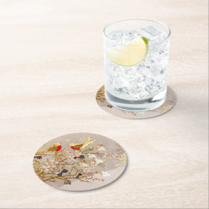Gouden wintersneeuw - Kerstmis Ronde Kartonnen Onderzetter