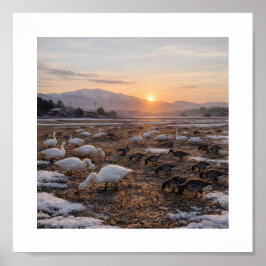 Gouden Winterveld met Zwanen en Ganzen – Poster