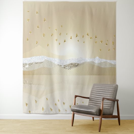 gouden winterzonneschermen voor de berging van het wandkleed (In situ)