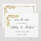 Gouden Wit Elegante Glamoureuze Huwelijk Save The Date (Voorkant / Achterkant)