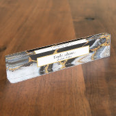 Gouden, wit en zwart marmer naambordje (Zijkant)