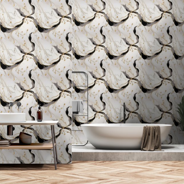 Gouden Wit Marmer Behang (Badkamer)