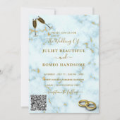 Gouden Wit Marmeren Bruiloft Uitnodiging met QR Co (Voorkant)