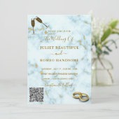 Gouden Wit Marmeren Bruiloft Uitnodiging met QR Co (Staand voorkant)