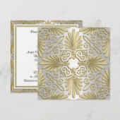 Gouden Witte Art Deco Damast bruiloft uitnodiging (Voorkant / Achterkant)