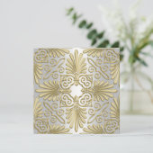 Gouden Witte Art Deco Damast bruiloft uitnodiging (Staand voorkant)
