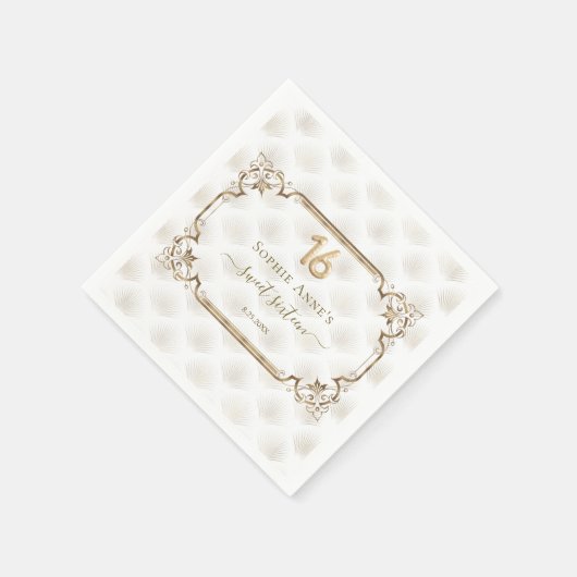 Gouden Witte Art Deco Sweet Sixteen Verjaardag Servet (Hoek)