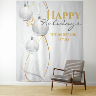 Gouden witte ballen elegante lint Kerstgroet Wandkleed