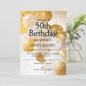 Gouden witte ballonnen Verjaardag Kaart (Staand voorkant)