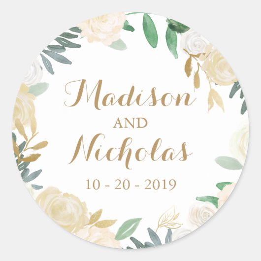 Gouden Witte Bloem Bruiloft Envelop Seal Stickers (Voorkant)