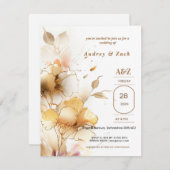 Gouden witte Bloem TROUW Uitnodiging (Voorkant / Achterkant)