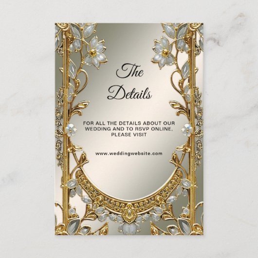 Gouden Witte Bloemdetail Kaart (Voorkant)