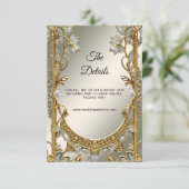 Gouden Witte Bloemdetail Kaart (Staand voorkant)