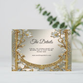 Gouden Witte Bloemdetail Kaart (Staand voorkant)