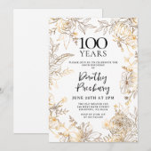 Gouden Witte Bloemen 100ste Verjaardagsfeest Kaart (Voorkant / Achterkant)