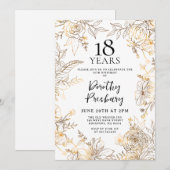 Gouden Witte Bloemen 18e Verjaardag Party Uitnodig Kaart (Voorkant / Achterkant)