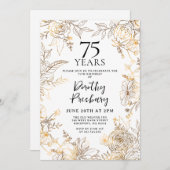 Gouden Witte Bloemen 75e Verjaardag Uitnodiging (Voorkant / Achterkant)