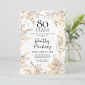 Gouden Witte Bloemen 80ste Verjaardagsfeest Kaart (Staand voorkant)