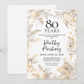 Gouden Witte Bloemen 80ste Verjaardagsfeest Kaart (Voorkant / Achterkant)