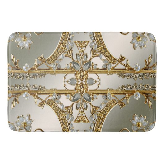 Gouden  Witte Bloemen Badmat (Voorkant)