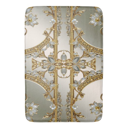 Gouden  Witte Bloemen Badmat (Voorkant Verticaal)