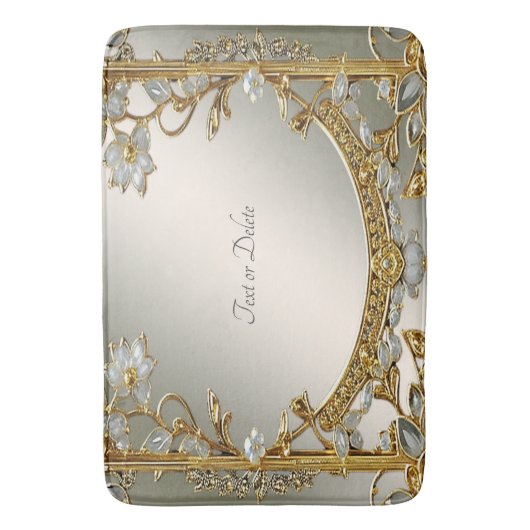 Gouden  Witte Bloemen Badmat (Voorkant Verticaal)