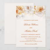 Gouden Witte Bloemen Bruiloft Kaart (Voorkant / Achterkant)