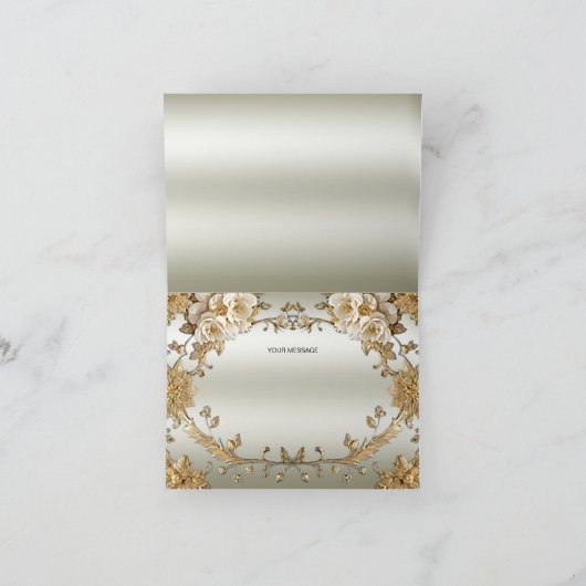 Gouden  Witte Bloemen Dankjewel Kaart (Binnen)