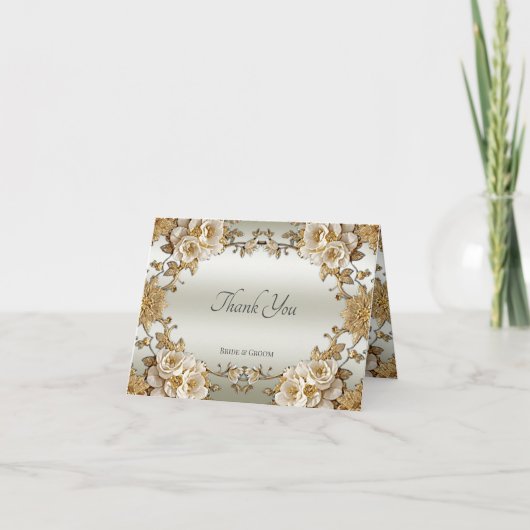 Gouden  Witte Bloemen Dankjewel Kaart (Voorkant)