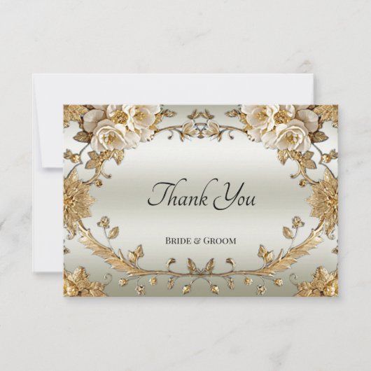 Gouden  Witte Bloemen Dankjewel Kaart (Voorkant)