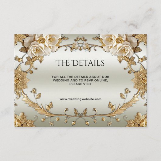 Gouden  Witte Bloemen Detail Informatiekaartje (Voorkant)