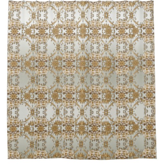 Gouden  Witte Bloemen Douchegordijn (Voorkant)