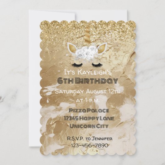 Gouden Witte Bloemen Eenhoorn Sparkle Kaart (Voorkant)