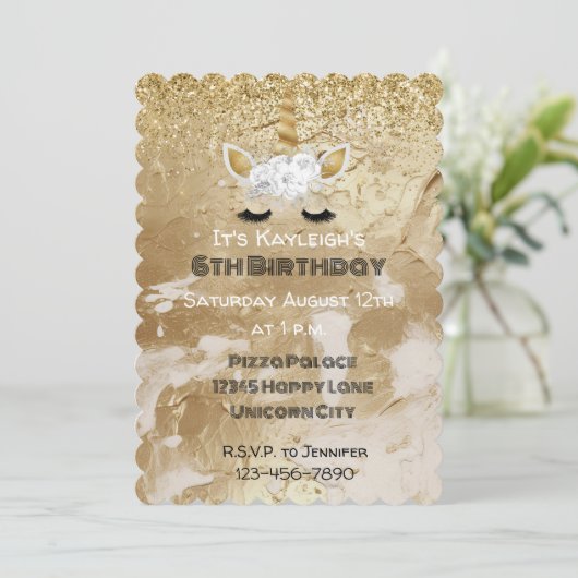 Gouden Witte Bloemen Eenhoorn Sparkle Kaart (Staand voorkant)