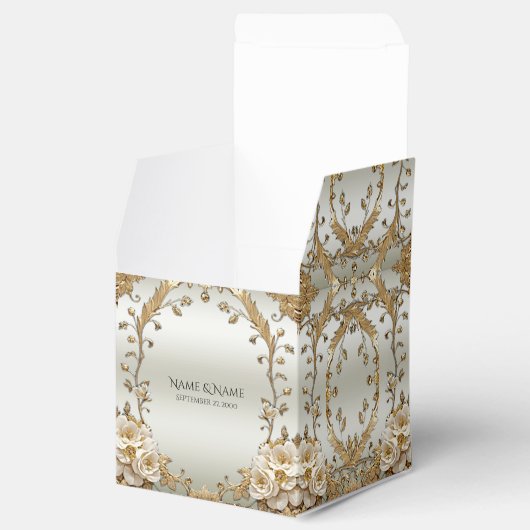 Gouden Witte Bloemen Favoriete Doos Bedankdoosjes (Geopend)