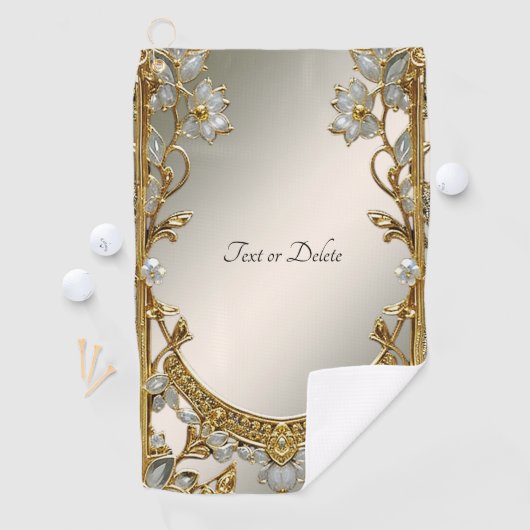 Gouden  Witte Bloemen Golfhanddoek (Insitu)