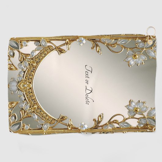 Gouden  Witte Bloemen Golfhanddoek (Horizontaal)