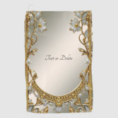 Gouden  Witte Bloemen Golfhanddoek (Voorkant)