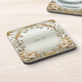 Gouden Witte Bloemen Hard Plastic Onderzetter (Linkerzijde)