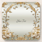 Gouden  Witte Bloemen Hard Plastic Onderzetter (Voorkant)