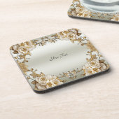 Gouden  Witte Bloemen Hard Plastic Onderzetter (Linkerzijde)